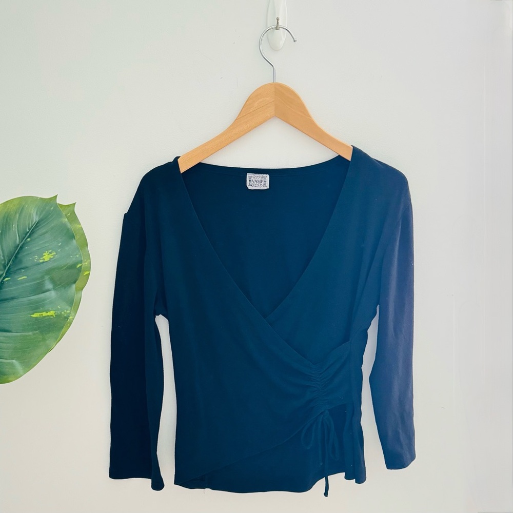 VAMP | Black Wrap Tie Blouse V-Neck 3/4 Sleeve Size Medium